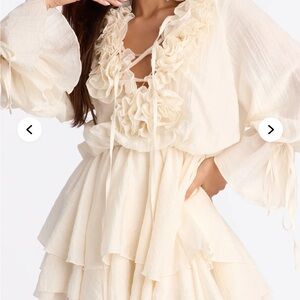 Fashion Nova Cream Anabel Mini Ruffle Dress